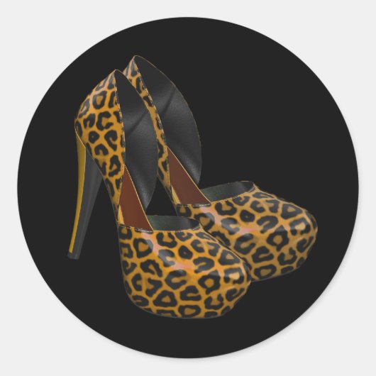 Zwart Goud Leopard Hoge Hiel Schoen Stickers (Voorkant)