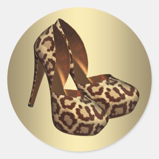 Zwart Goud Leopard Hoge Hiel Schoen Stickers (Voorkant)