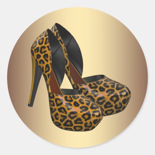 Zwart Goud Leopard Hoge Hiel Schoen Stickers (Voorkant)