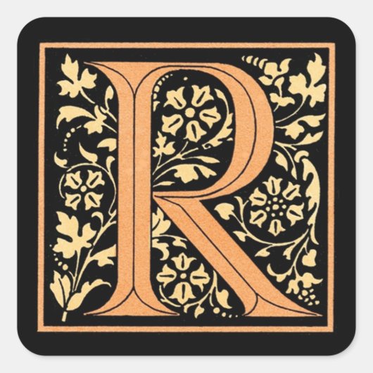 Zwart & Goud Letter ‘R’ - Sticker (Voorkant)
