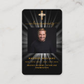 Zwart goud licht foto kruis begrafenis gebedskaart visitekaartje (Voorkant)