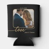 Zwart Goud Liefde Script Huwelijksfoto Blikjeskoeler (Achterkant)