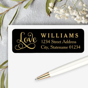 Zwart Goud Liefde Script Trouwadres Etiket