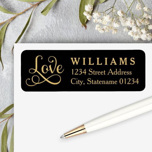 Zwart Goud Liefde Script Trouwadres Etiket