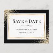 Zwart Goud Lijst Confetti Wedding Save The Date Aankondigingskaart (Voorkant)