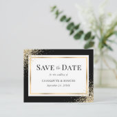 Zwart Goud Lijst Confetti Wedding Save The Date Aankondigingskaart (Staand voorkant)