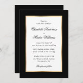 Zwart Goud Lijst Elegant Script Wedding Kaart (Voorkant / Achterkant)