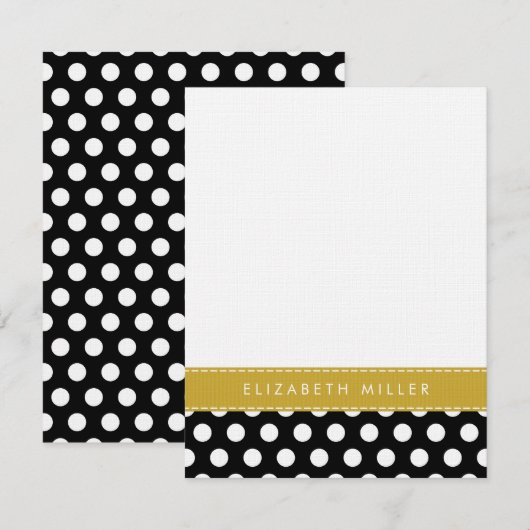 Zwart & Goud lint Polka Dots Monogram Note Kaart Notitiekaartje (Voorkant / Achterkant)