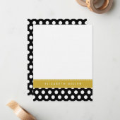 Zwart & Goud lint Polka Dots Monogram Note Kaart Notitiekaartje (Voorkant / Achterkant in situ)