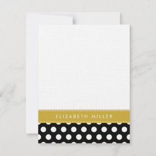Zwart & Goud lint Polka Dots Monogram Note Kaart Notitiekaartje