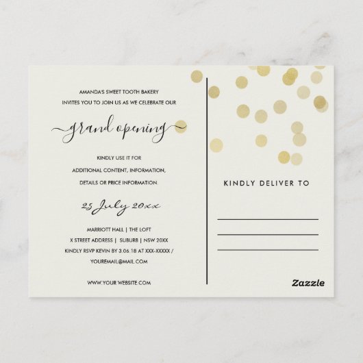 ZWART GOUD LINT SNIJDEN GRAND OPENING UITNODIGING (Achterkant)