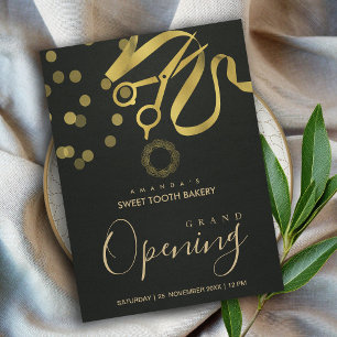 ZWART GOUD LINT SNIJDEN GRAND OPENING UITNODIGING