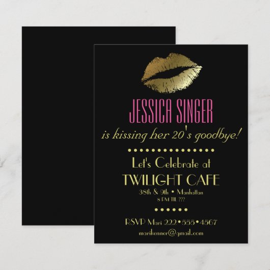 Zwart & Goud Lippen Hedendaags Modern Elegant Kaart (Voorkant / Achterkant)