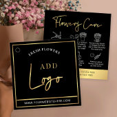 Zwart & Goud Logo Bloemen Zorggids Hang Label Vierkante Visitekaartjes