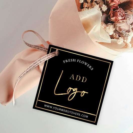 Zwart & Goud Logo Bloemen Zorggids Hang Label Vierkante Visitekaartjes