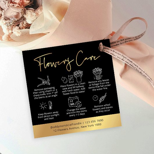 Zwart & Goud Logo Bloemen Zorggids Hang Label Vierkante Visitekaartjes