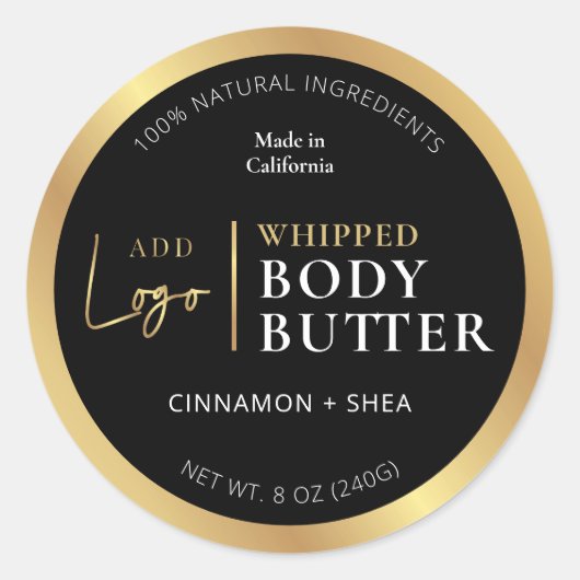 Zwart & Goud Logo Body Butter Jar Ronde Label (Voorkant)