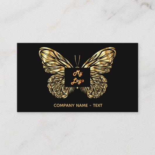 Zwart goud logo elegant QR-code Visitekaartje (Voorkant)