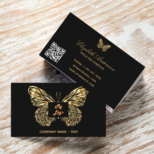 Zwart goud logo elegant QR-code Visitekaartje