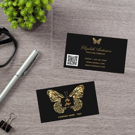 Zwart goud logo elegant QR-code Visitekaartje