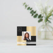 Zwart goud logo foto QR-code Vierkante Visitekaartje (Staand voorkant)