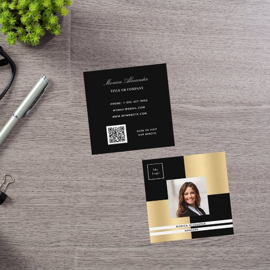 Zwart goud logo foto QR-code Vierkante Visitekaartje