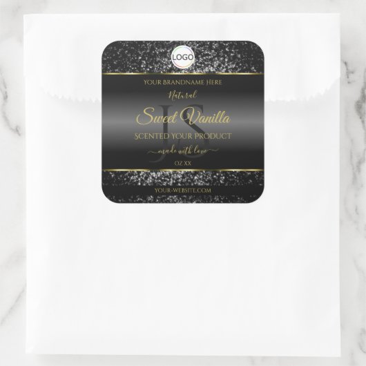 Zwart Goud Logo Initialen Glitter Product Labels (Tas)