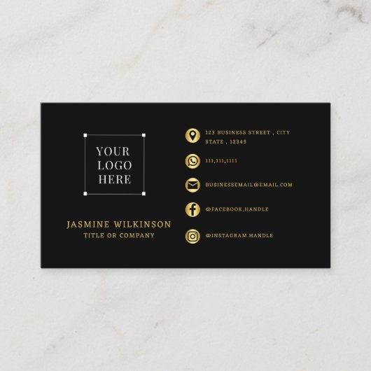 Zwart goud Logo Modern Social Media Iconen Visitekaartje (Voorkant)