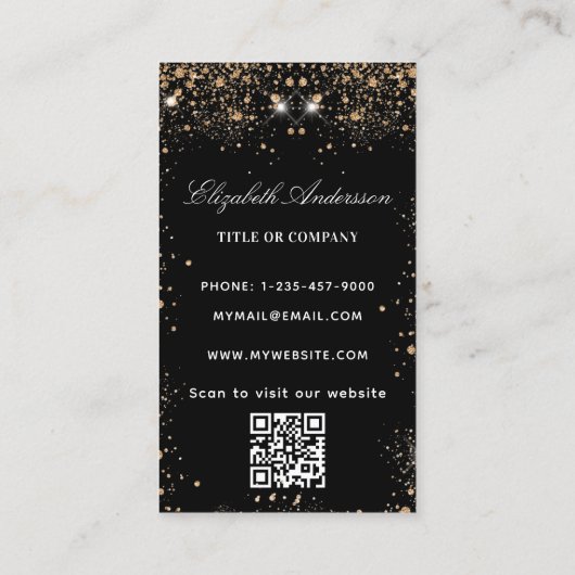 Zwart goud logo QR code verticaal Visitekaartje (Achterkant)