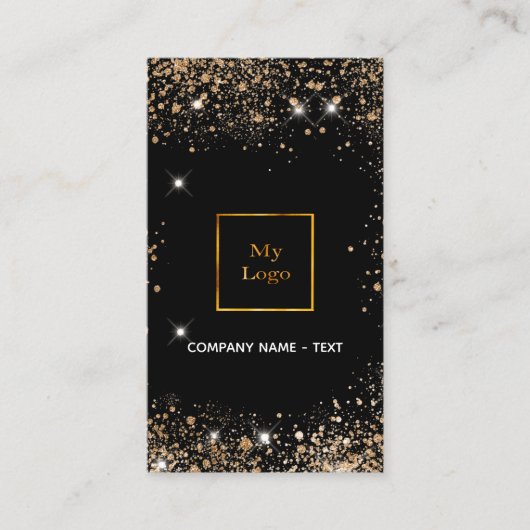 Zwart goud logo QR code verticaal Visitekaartje (Voorkant)