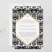 Zwart & Goud LoveBird  Damask Wedding Kaart (Voorkant)