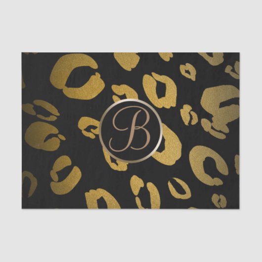 Zwart Goud Luipaard Cheetah Monogram Letter Initia Tissuepapier (Voorkant)
