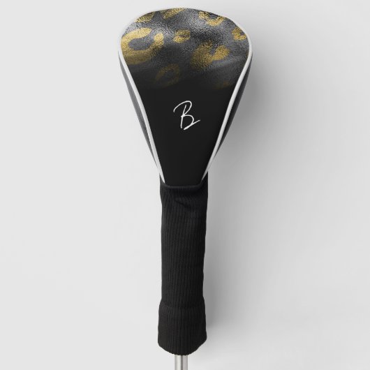 Zwart & Goud Luipaard Cheetah Shadowy Glamour Golfheadcover (Voorkant)