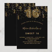 Zwart goud luipaard confetti Sweet 16 Kaart (Voorkant / Achterkant)