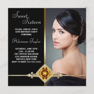 Zwart Goud Luipaard Foto Sweet Sixteen Birthday Kaart