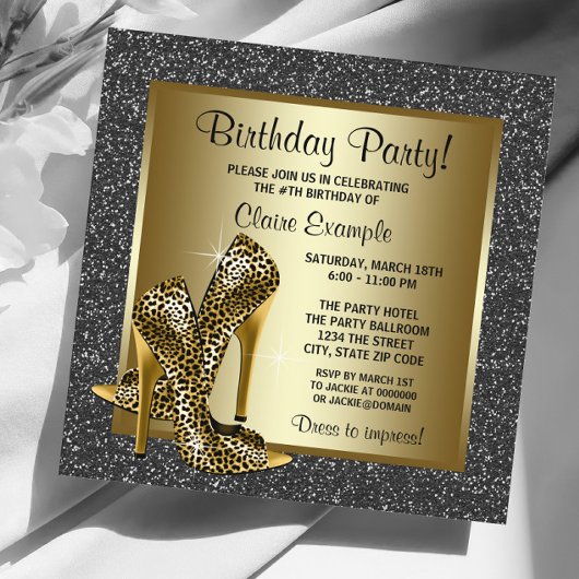 Zwart Goud Luipaard Hoge hak Verjaardagsfeest Kaart