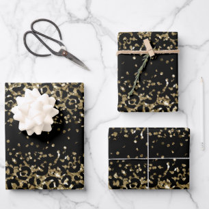 Zwart Goud Luipaard Jachtluipaard Print Glitters G Inpakpapier Vel