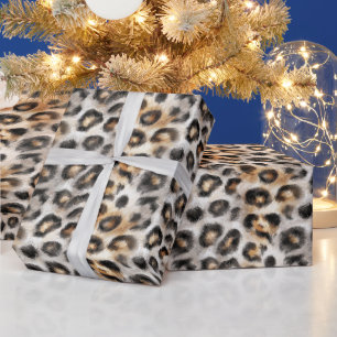 Zwart Goud Luipaard Kerstmis Cadeaupapier