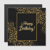 Zwart Goud & Luipaard met Juweel  Magnetische Uitnodiging (Voorkant / Achterkant)