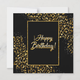 Zwart Goud & Luipaard met Juweel  Magnetische Uitnodiging