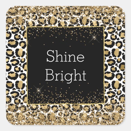 Zwart Goud Luipaard Print Glitz Vierkante Sticker (Voorkant)