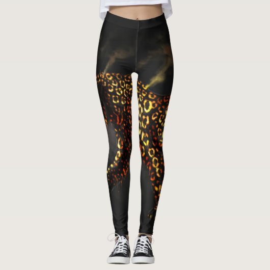 Zwart Goud Luipaard Print Leggings & Yogabroek (Voorkant)