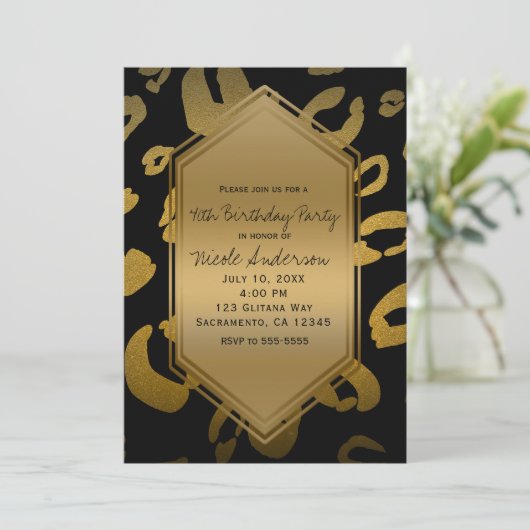 Zwart Goud Luipaard Print Verjaardagsfeest Elk Eve Kaart (Staand voorkant)