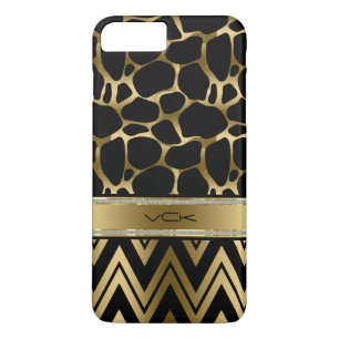 Zwart & Goud Luipaard Print & Zigzag Chevron iPhone 8/7 Plus Hoesje