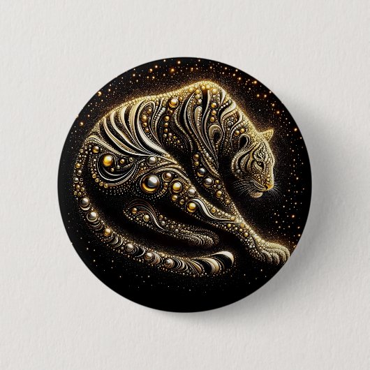 Zwart & Goud Luipaard Ronde Button 5,7 Cm (Voorkant)
