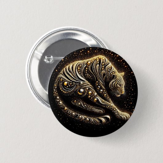 Zwart & Goud Luipaard Ronde Button 5,7 Cm (Voorkant /achterkant)