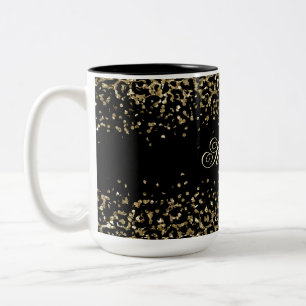 Zwart Goud Luipaardprint Glitter Overlay Tweekleurige Koffiemok