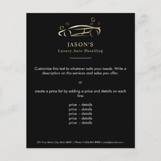 Zwart & Goud Luxe Auto Detailing Auto Reiniging Flyer (Voorkant)