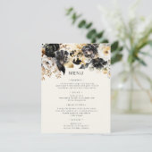 Zwart Goud Luxe Bloemen Bruiloft Menu Kaart (Staand voorkant)