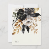 Zwart Goud Luxe Bloemen Bruiloft Menu Kaart (Achterkant)